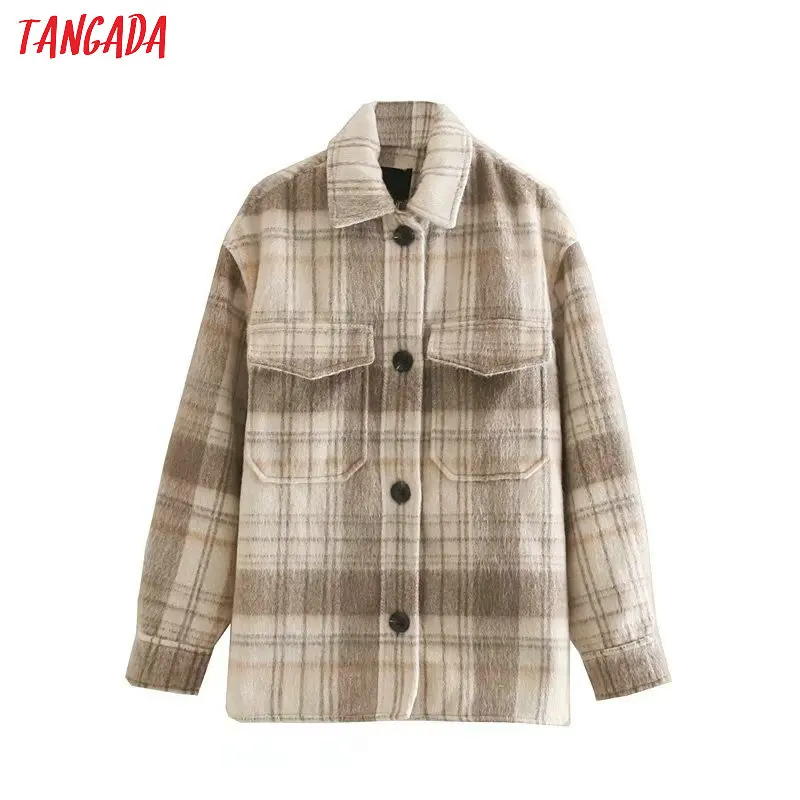 Tangada, Женская винтажная клетчатая куртка, большие размеры, casaco feminino jaqueta feminina, элегантная женская верхняя одежда с карманами, 4Q01