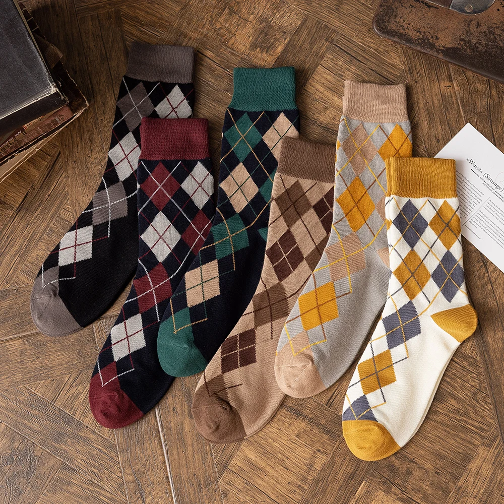 Description Picture 2 of itemAutumn/Winter Women's Knee And Calf Mid Length Socks Classic Scottish Checkered Slimming Leg College Style Pure Cotton Stockings