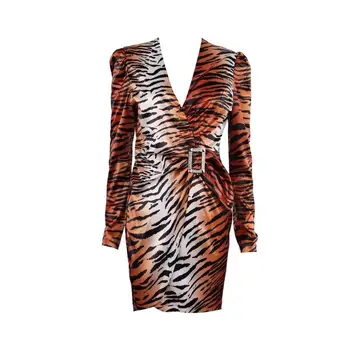 

Women's sexy designer five neck long sleeve leopard print crystal dress Festival Dress