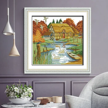 

Joy sunday Autumn scenery Needlework Counted Cross Stitch Schemes Printed On Canvas 14 11CT DIY Handmade Crafts Home Decoration