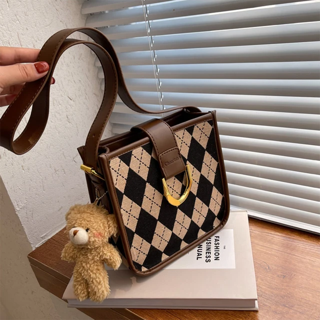 Sexy Dance Big Capacity Brown Checkered Tote Shoulder Bag With