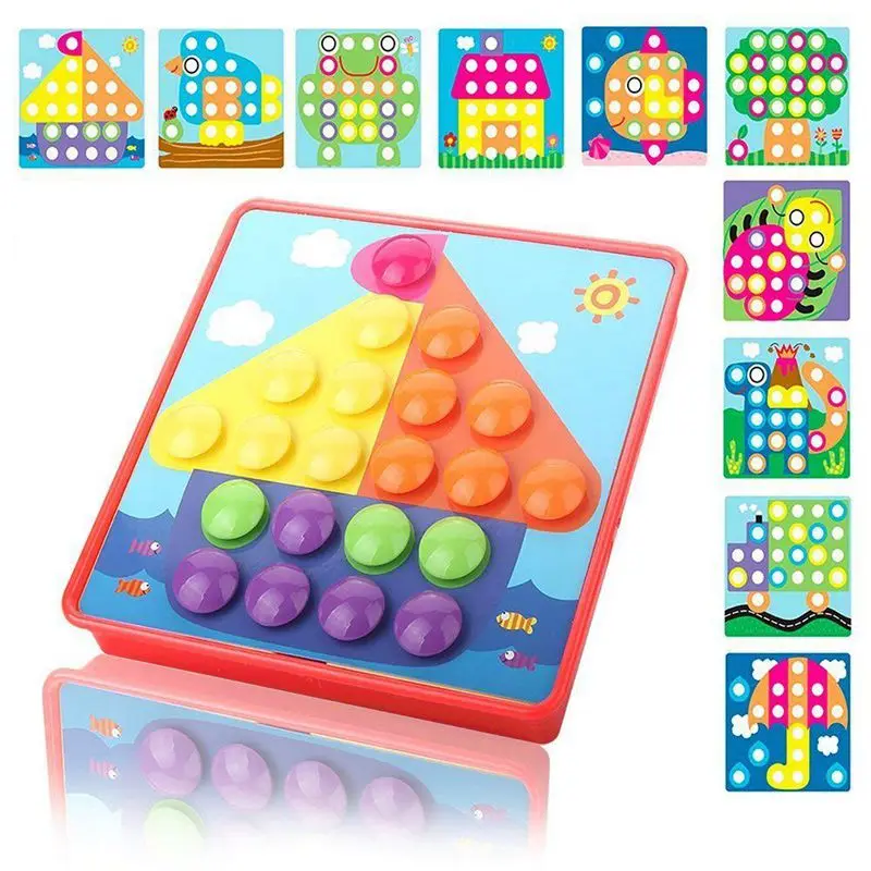 Кнопка искусство цвет соответствия Pegboard головоломки Обучающие Игрушки для раннего развития для мальчиков и девочек