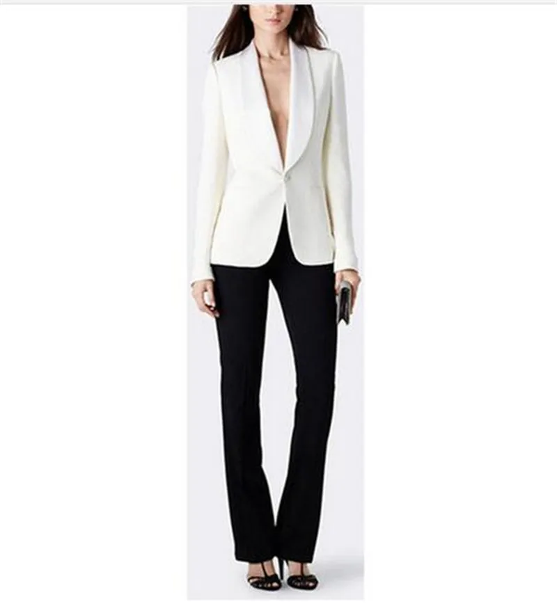 

White Jacket with Black Pants Lady Women's Suit Set Spring Autumn Slim Professional 2 Pieces Suit Women's Pantsuit Customi Made