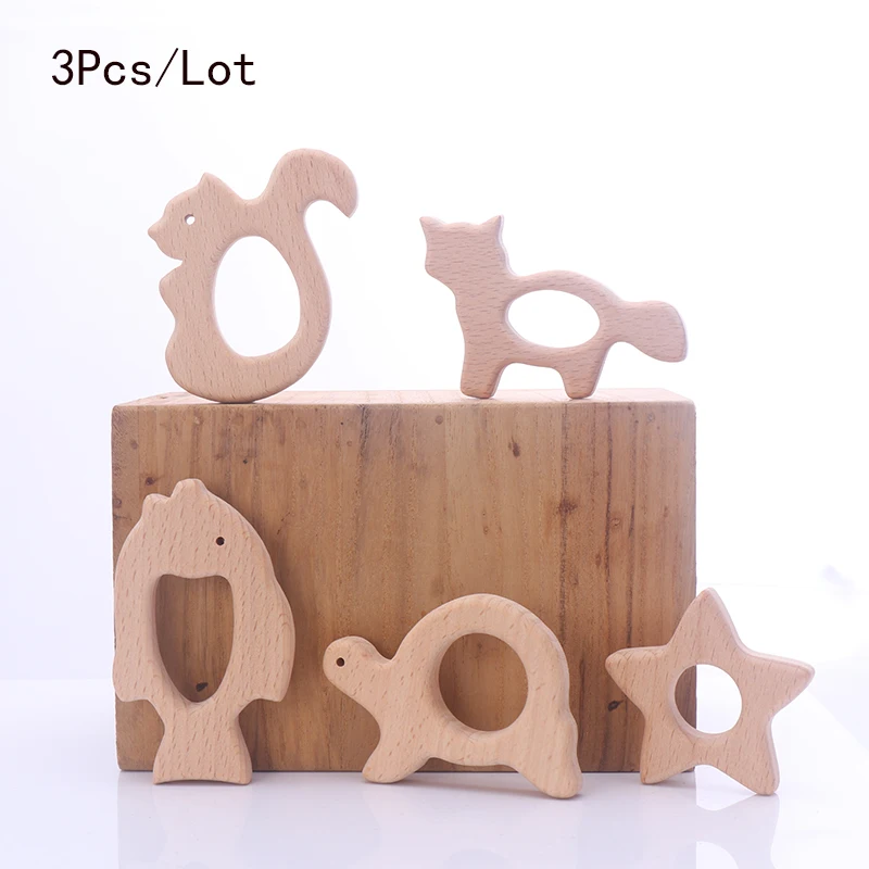

Baby Teether Animal Wood Teether Toys 3Pcs/Lot Cute Animal Camera Hedgehog Food Grade Wooden Pacifier Accesories Wholesale