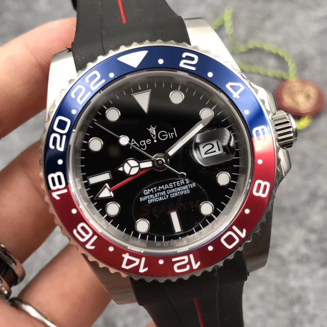 

Luxury Brand New Men Automatic Mechanical Black Rubber Red Blue Ceramic Bezel Stainless Steel Sapphire Diver Sport GMT Watches