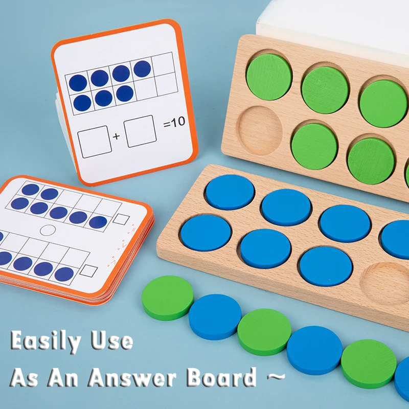 Wooden Ten-Frame Math Toys Preschool Math Manipulative Number Sense Counters Kids Montessori Activity Toys Early Education Games 3