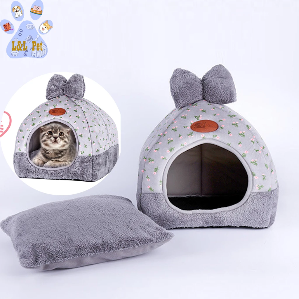 Cama Perro кошка теплая пещера прекрасный лук дизайн щенок зимняя кровать дом Питомник флисовое мягкое гнездо для маленьких средних собак дом для кошек домашних животных