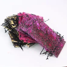 Мешок конфет на шнурке для Хэллоуина, тыква, паук, летучая мышь, горячее тиснение, органза, персональный Забавный Подарочный пакет, прозрачный карман, 50 шт