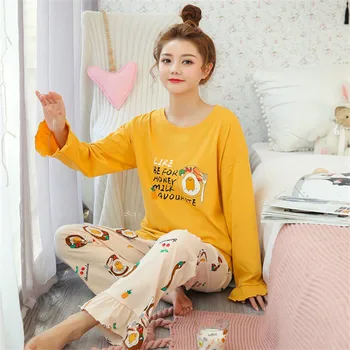 

Pyjamas Women 2020 Autumn Long sleeve Cotton Home clothes Women night suit Two Piece plus size Sleepwear Ladies Pajamas Set 2XL