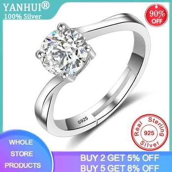 

YANHUI Simple Opening Ring Minimalist Silver 925 Jewelry Solitaire 1ct Lab Diamond Engagement Adjustable Rings For Women XR056