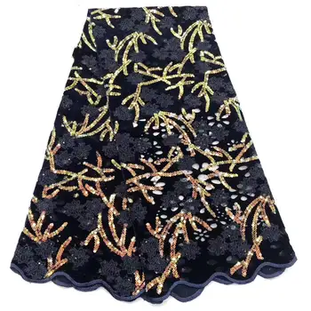 

2019 Latest African Mesh Lace High Quality French Sequins Lace Fabric Nigerian Lace Fabrics For Evening Dresses