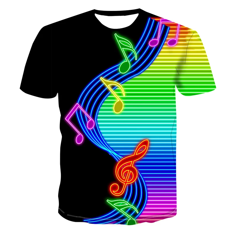 

2020 Latest Fashion Music Five Lines Summer Short Sleeve T Shirts 3D Note Printing Tee Casual Round Neck Men Women Tops