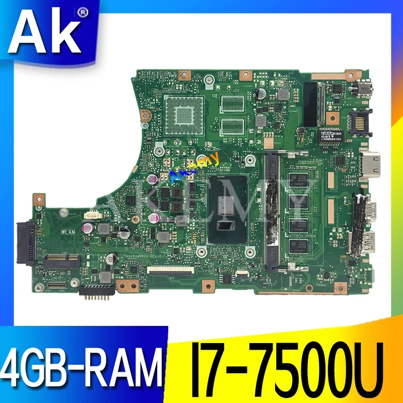 Akemy X456UAK материнская плата для ноутбука For Asus VivoBook X456UA X456UV X456UQk X456UAM 4GB-RAM I7-7500U DDR4 |