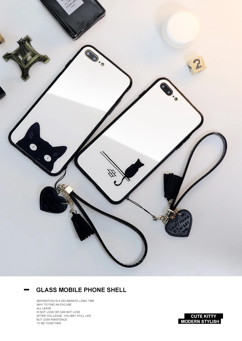 

BONVAN Tempered Glass Case Huawei Honor 9 lite 10 Cute Cat Hard Cover For Huawei honor 10 9 V9 V10 Heart Tassel Lanyard Case