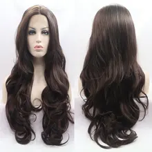 BM натуральные волнистые синтетические 13*3 дюйма парик на кружеве темно-коричневый термостойкие волокна волос натуральный средний пробор для женщин парики