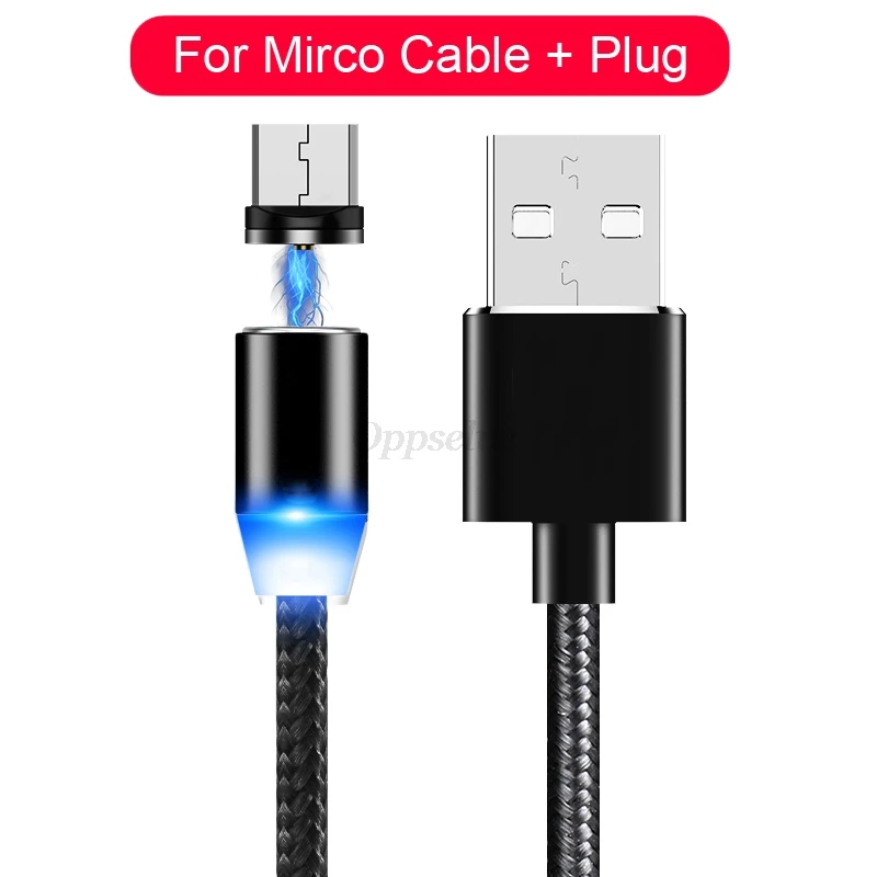 Oppselve Магнитный usb-кабель для iPhone, huawei, samsung, Магнитный зарядный шнур, кабель Micro USB type C для телефона Android - Цвет: Black Micro Cable