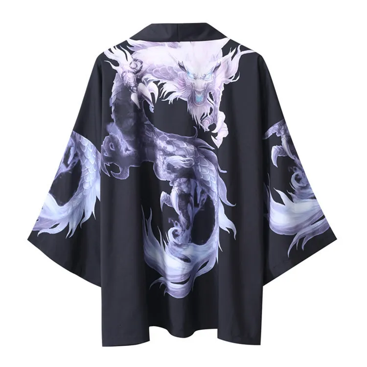 

Ukiyo New Japanese Kimono Traditional Dragon Printing Robe Men And Women Loose Seven-point Sleeves Robe Cloak Yukata Cardigan