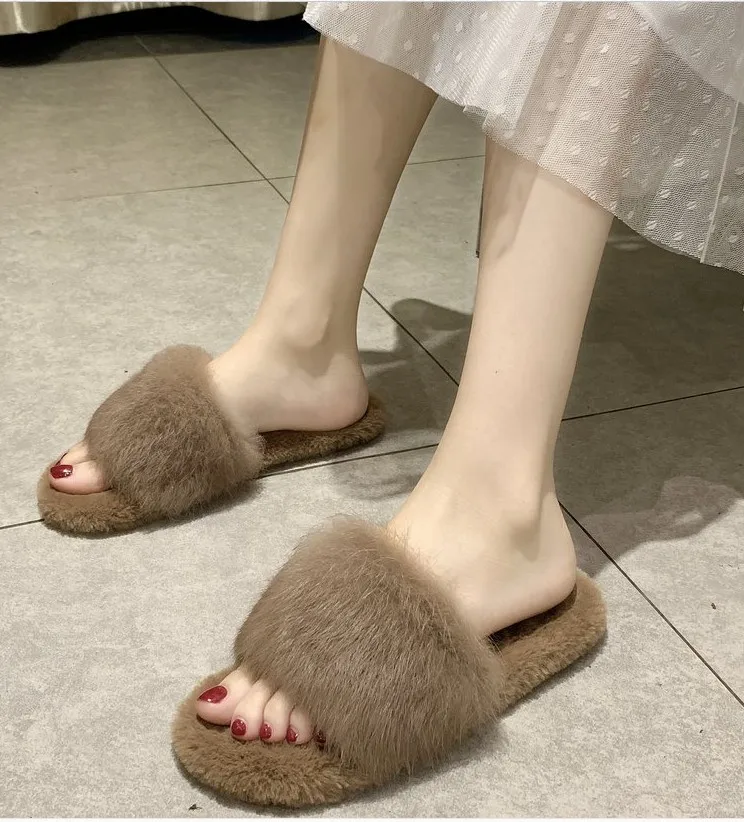 Natural Sheepskin Winter Warm Fur Slippers Women Home Shoes Indoor Slipper Luxury Wool Slippers Woman Casual Slippers