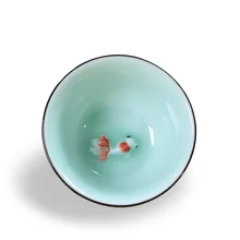 Керамическая рельефная чашка с золотой рыбкой, Расписанная вручную чашка Longquan, Celadon, старинные персональные чашки