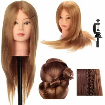 

24 Inch 90% Real Human Hair Blonde Straight Hair Mannequin Hairdressing Training Head Hairdresser Styling Practice Doll Heads