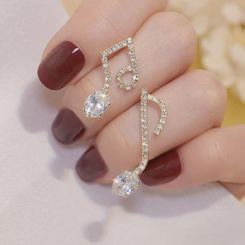 Ins Hot Sale Super Shine Pave Zircon Note Earring for Women AAA Cubic Zirconia Trendy Dazzling Stud Earrings Wedding Jewelry