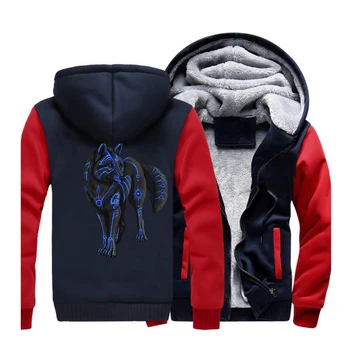 

Animal Winter Men Thick Warm Fleece Jacket Wolf Hoodies Coat Harajuku Sweatshirt Zipper Hooded Streetwear Male Coats Sportswear