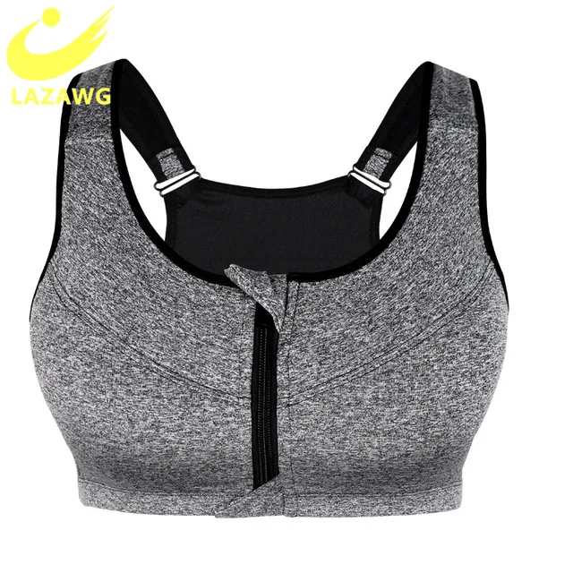 LAZAWG Plus Size S-5XL Sports Bra for Women Gym Push Up Vest Underwear High Shockproof Breathable Fitness Athletic Yoga Bra Tops Grey