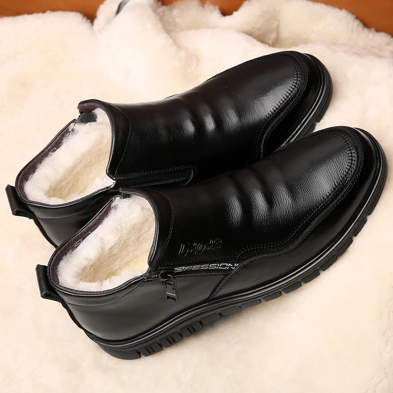 Зимние мужские белые ботинки из натуральной кожи на овечьем меху; британский стиль; Теплая Повседневная обувь с высоким берцем из хлопка; обувь на молнии сбоку