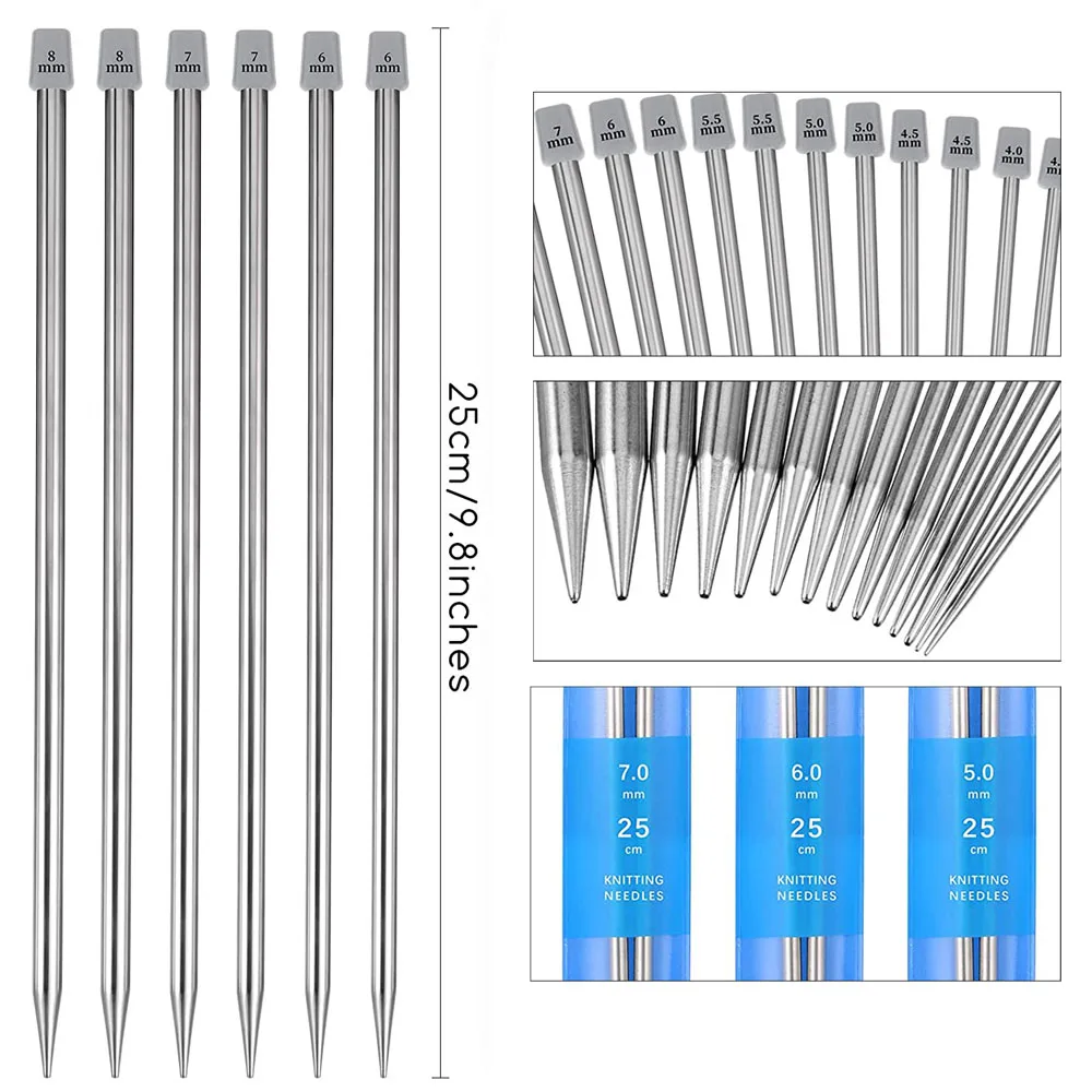 22Pcs Stainless Steel Knitting Needles 2 mm-8 mm Straight Single Pointed  Crochet Hook Sets 25/35cm Sweater Needles for Knitting - AliExpress