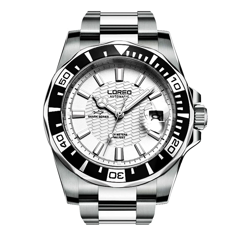 LOREO 9202 Германия diver 200 м oyster perpetual explorer автоматический сапфировый полый календарь многофункциональные деловые часы - Цвет: Белый