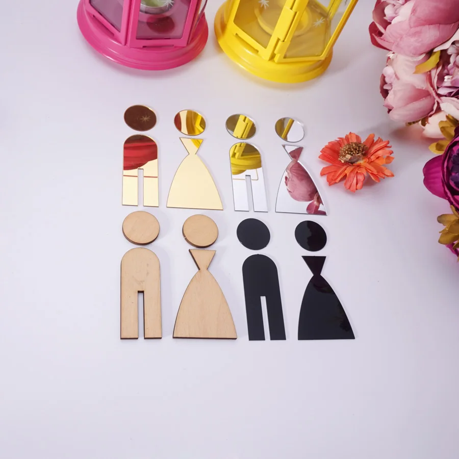 3D Acrylic Mirror Wooden Wedding Party Decoration Toilet Door Sign Bathroom WC Modern Style Wall Sticker Home Decor wall stickers toilet stickers self adhesive wall stickers vinyl stickers vinyl wall stickers self adhesive stickers chalkboard wall stickers chalkboard stickers