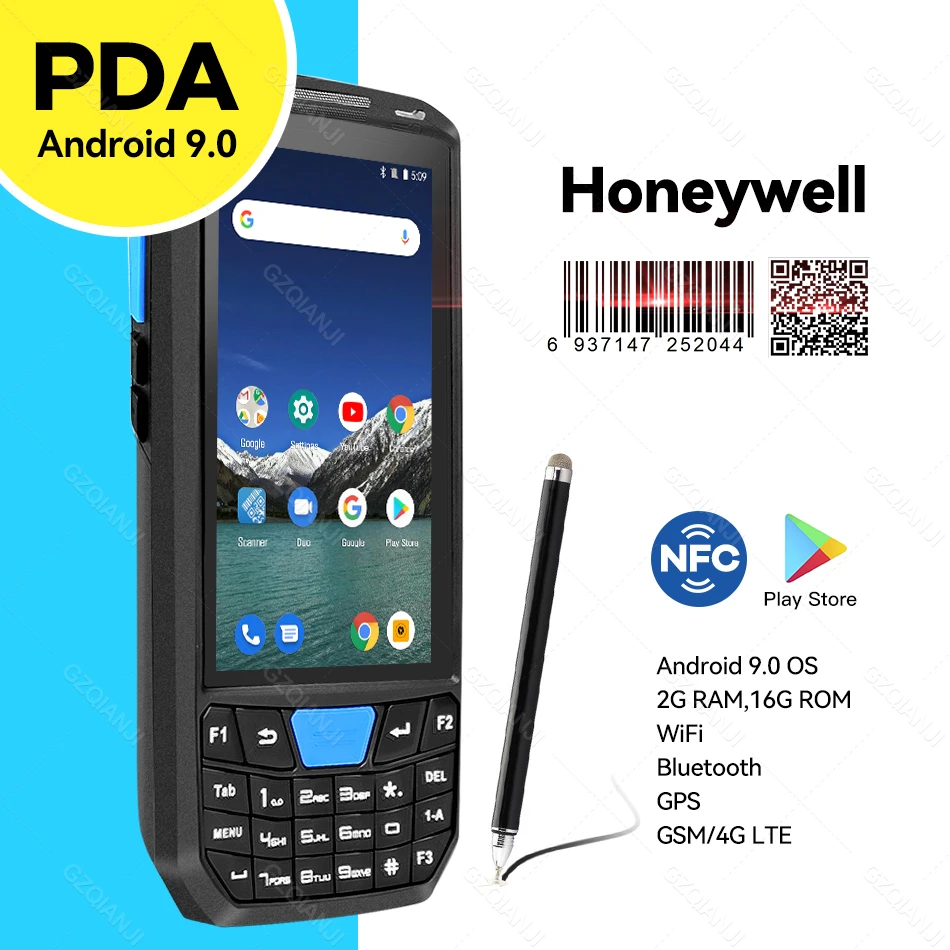 hand scanner Android 9.0 PDA Barcode scanner 1D 2D QR code Honeywell Newland Scanner IP66 Wifi 4G 4.5'' screen keyboard NFC PDA Data Terminal canon scanner