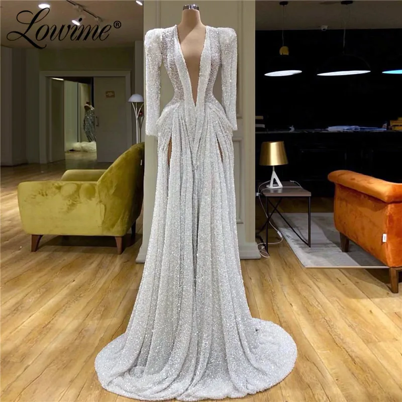 

Middle East Women Formal Full Beaded Evening Dress 2020 Newest V Neck Mermaid Long Prom Dresses Dubai Aibye Arabic Party Gowns