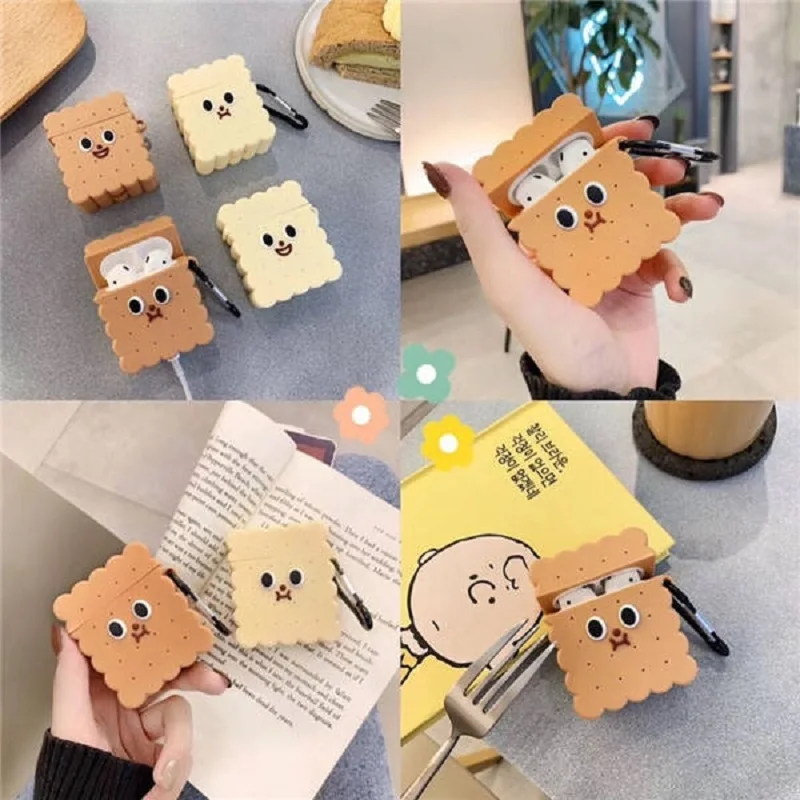 Earphone Case for Airpods 2 Silicone Cartoon Anime Cover Apple Air Pods 1 Biscuit Accessories Earpods Keychain | Электроника