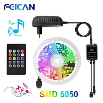 

LED Strips Music Sync RGB Tape 12V 5M SMD5050 Waterproof Remote Control Sound Sensor LED Lights Bedroom Decoration
