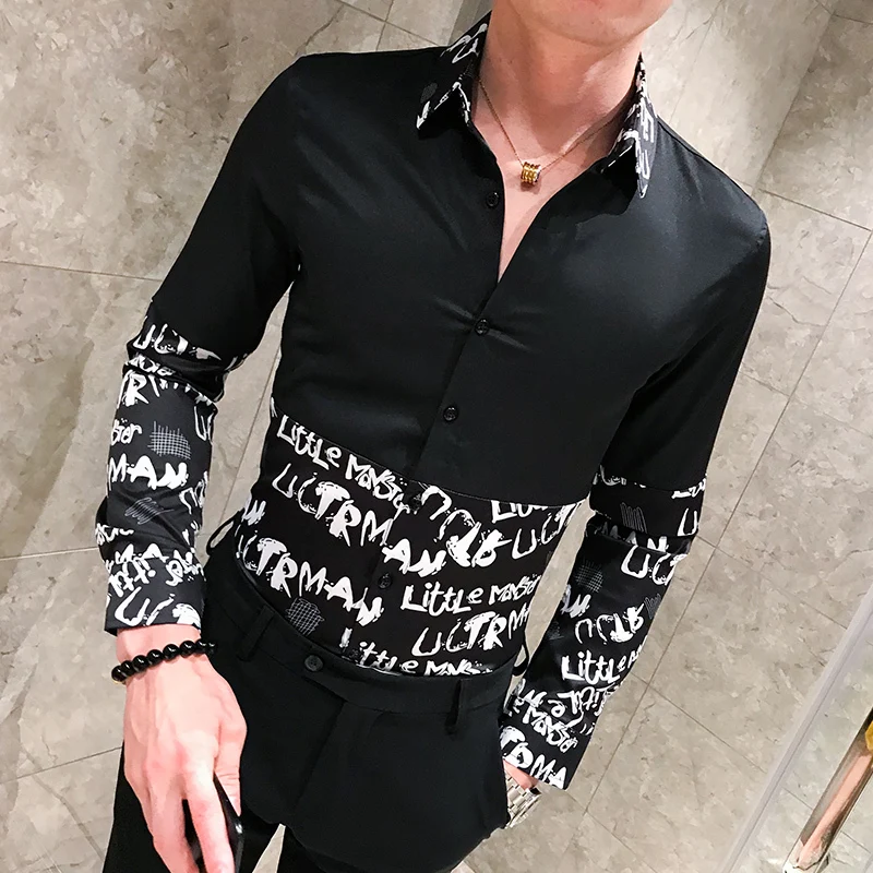 Autum Men's Shirts Print Casual Slim Fit Shirt Fashion Men Dress Shirts Long Sleeve Social Tuxedo Shirts Male Clothing