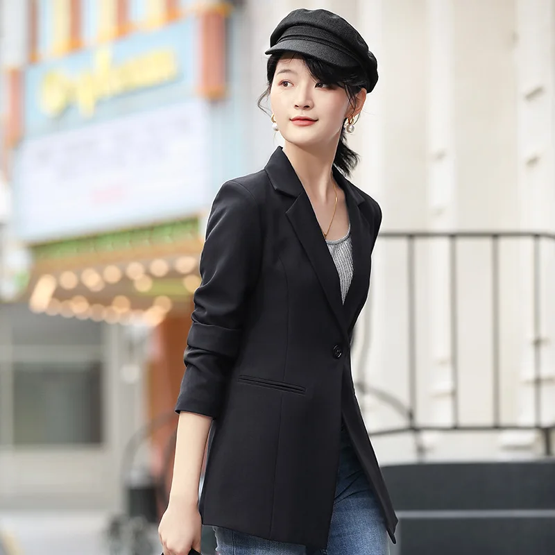 

Casual Large Size Dress Autumn And Winter Women's Mid-length Black And White with Pattern Small Suit Long-sleeved Coat Slimming