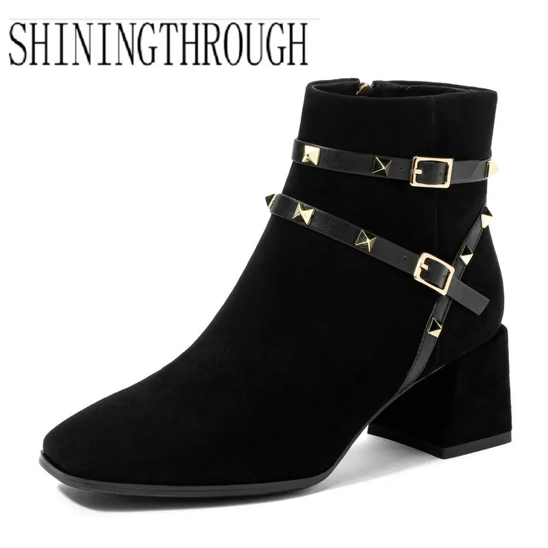 

Autumn Winter New Winter Warm Suede Women Ankle Boots Square Heels Basic Chelsea Boots Shoes Woman size 34-43