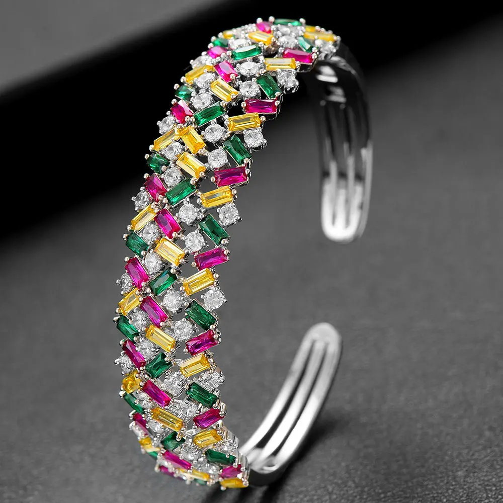 

GODKI 2020 Trendy Luxury Baguette CZ Stackable Bangle Cuff For Women Wedding Full Cubic Zircon Dubai Silver Bracelet Party Jewel