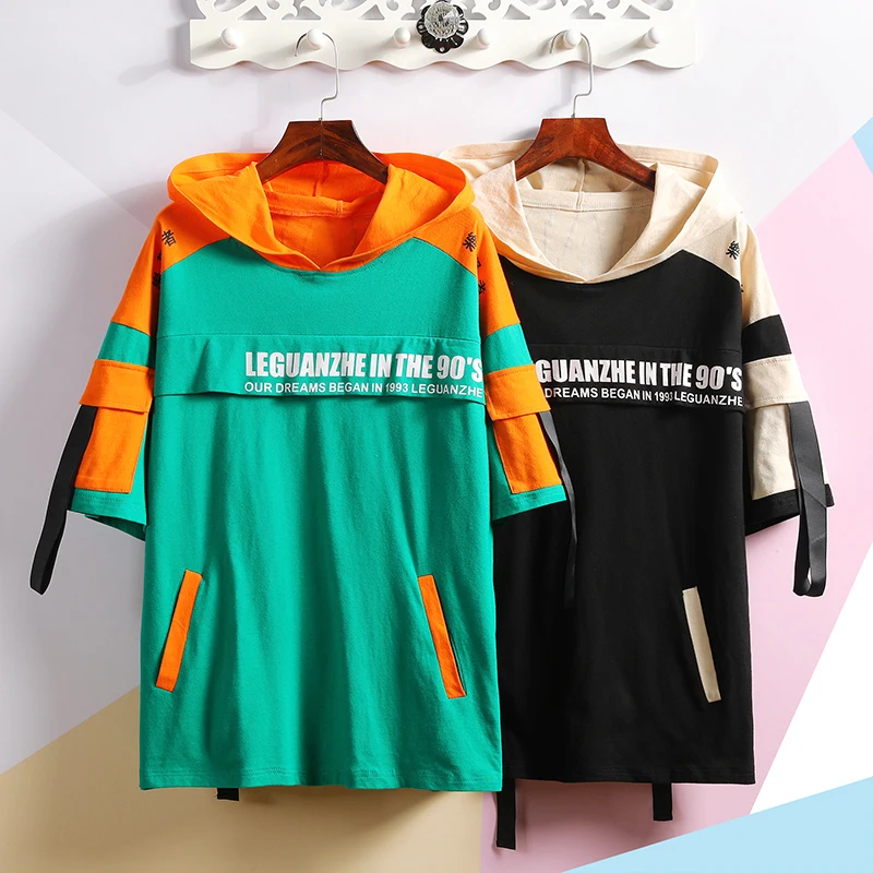 

Casual Men Clothes 2020 Tops & Tees T-Shirts Plus Asian Sizes M-4XL 5XL Summer Short Sleeves Brand With Hooded Tshirt