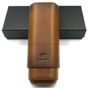 

Cohiba Brown Real Leather Cigar Case 2 Tube Outdoor Humidor Travel Cigar Box W/Gift Box Tobacco Storage Smoking Tool Portable