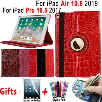 

for Apple iPad Air 10.5 2019 iPad Pro 10.5 A1701 A1709 Holder 360 Rotating Crocodile Leather Smart Cover Case Coque Capa Funda