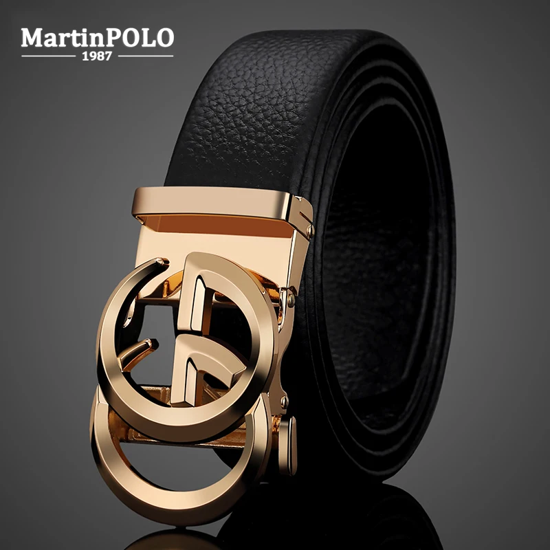 

MartinPOLO Men Belt Genuine Leather Strap For Male Cowskin Designer Belts Automatic Alloy Buckle Luxury Men's Belt Gold MP3103P
