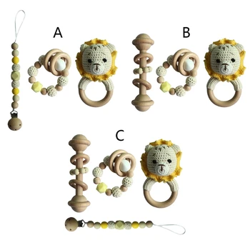 

Baby Pacifier Clip Teething Bracelet Crochet Lion Soother Chain Rattle Teether X5XE