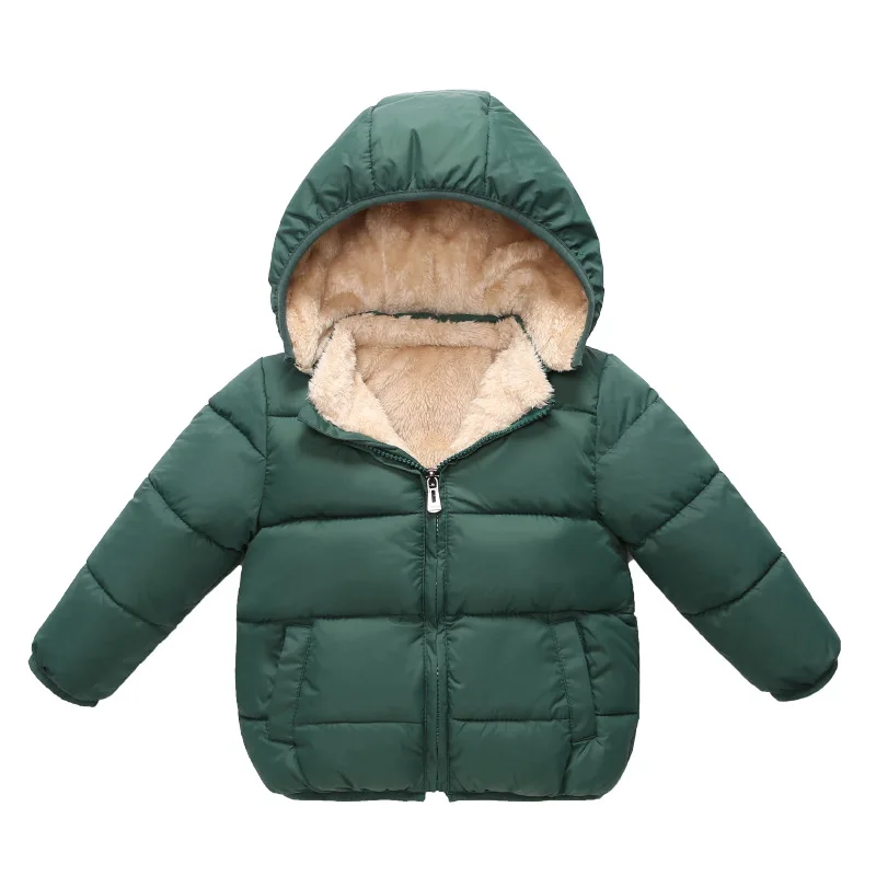 Одежда новая детская зимняя куртка с подкладкой из хлопка короткая однотонная куртка унисекс на утином пуху с круглым вырезом - Цвет: Зеленый