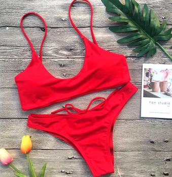 

IMANFive Bikini 2019 New Arrival 4 Color Solid String Bikinis Spaghetti Strap Low Waist Sexy Swimsuit Swimwear Women Biquini