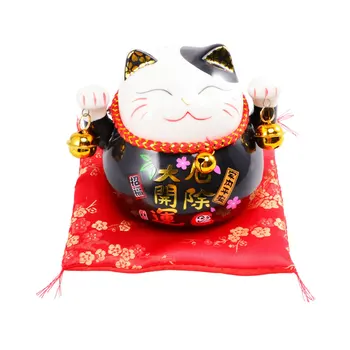 

1pc Lucky Cat Decoration Adorable Saving Pot Ceramic Coin Bank Household Money Pot Change Organizer (Black)