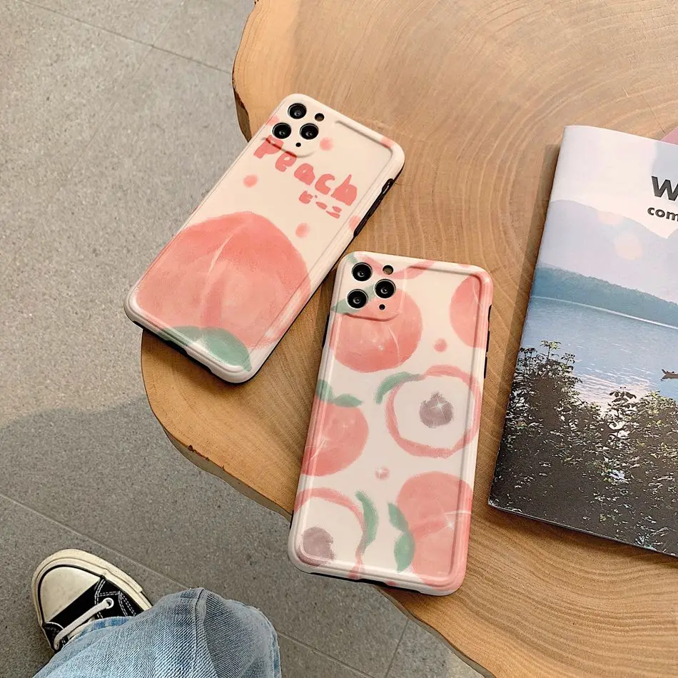 

For iPhone 11 Pro XS Max XR X Case Cute 3D Cartoon Pink Peach Pattern Phone Case For iPhone SE 8 7 Plus Soft Shockproof Cover