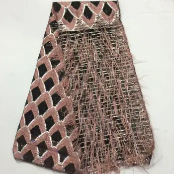 

Hot Selling Sequins pink French Velvet Lace Fabric With Sequins High Quality Nigerian Velvet Lace Fabric For Wedding FD-128