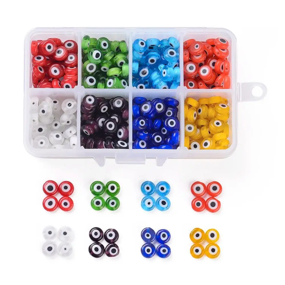 6mm 8mm Multicolor Rould/Flat Round Handmade Evil Eye Lampwork Beads  For DIY Jewelry Making